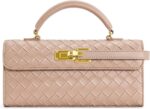 Styloobag - Woven Vegan Leather Top Handle Bag with Gold-Tone Lock Closure